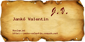 Jankó Valentin névjegykártya